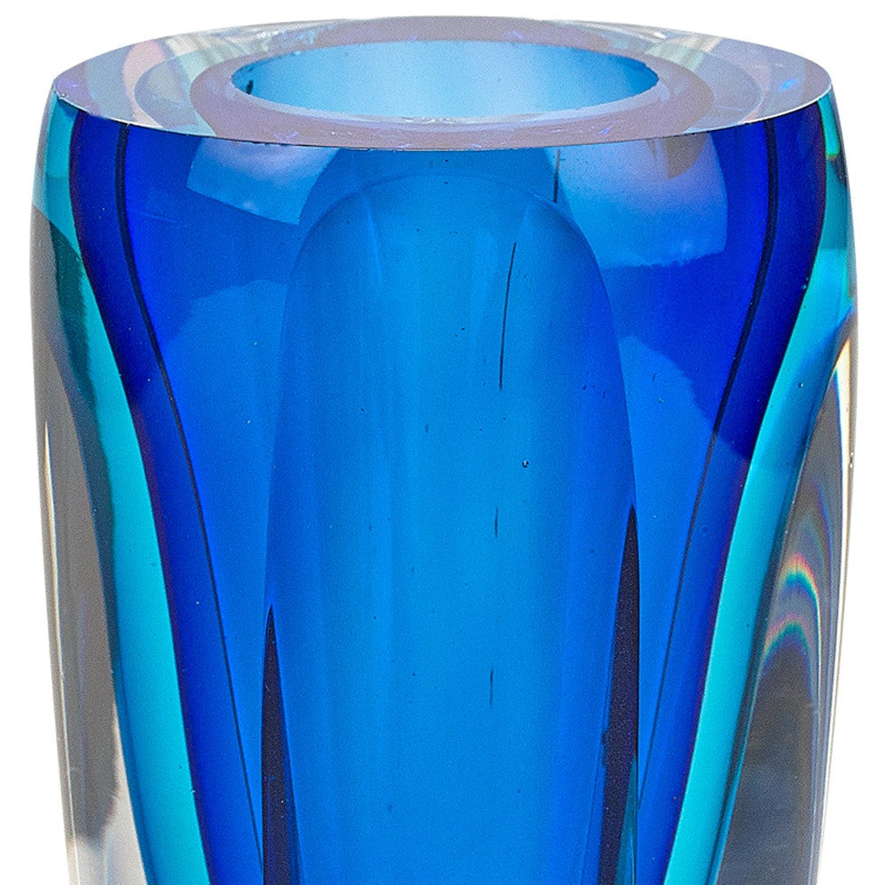 6" Blue And Clear Cylinder Crystal Glass Table Vase - Loft&Timber