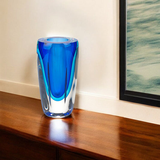 6" Blue And Clear Cylinder Crystal Glass Table Vase - Loft&Timber