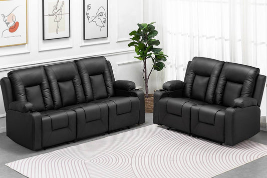 Recline Chair Set (Black,Living Room Set3+2) - Loft&Timber