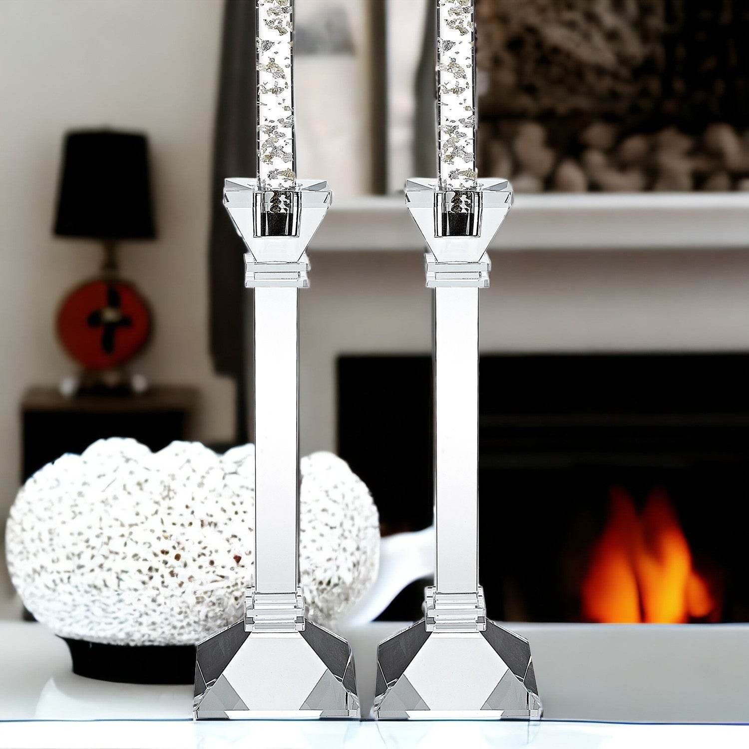 Set of Two Clear Crystal Tabletop Candle Holders - Loft&Timber
