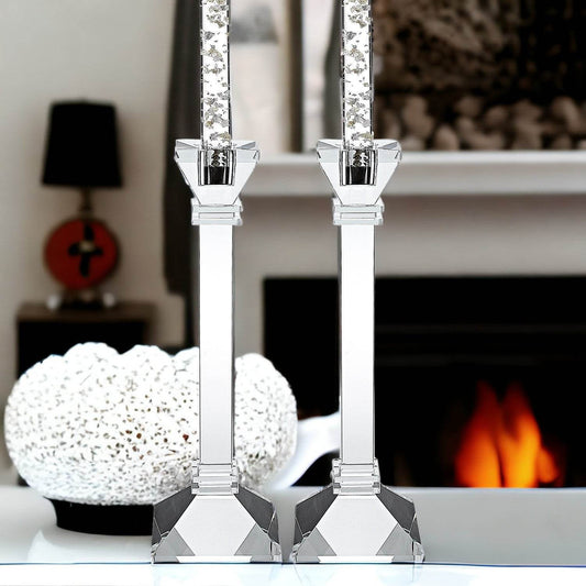 Set of Two Clear Crystal Tabletop Candle Holders - Loft&Timber