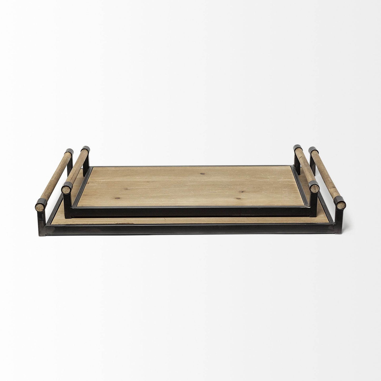 Set of Two Brown Wood Indoor Outdoor Serving Tray With Handles - Loft&Timber