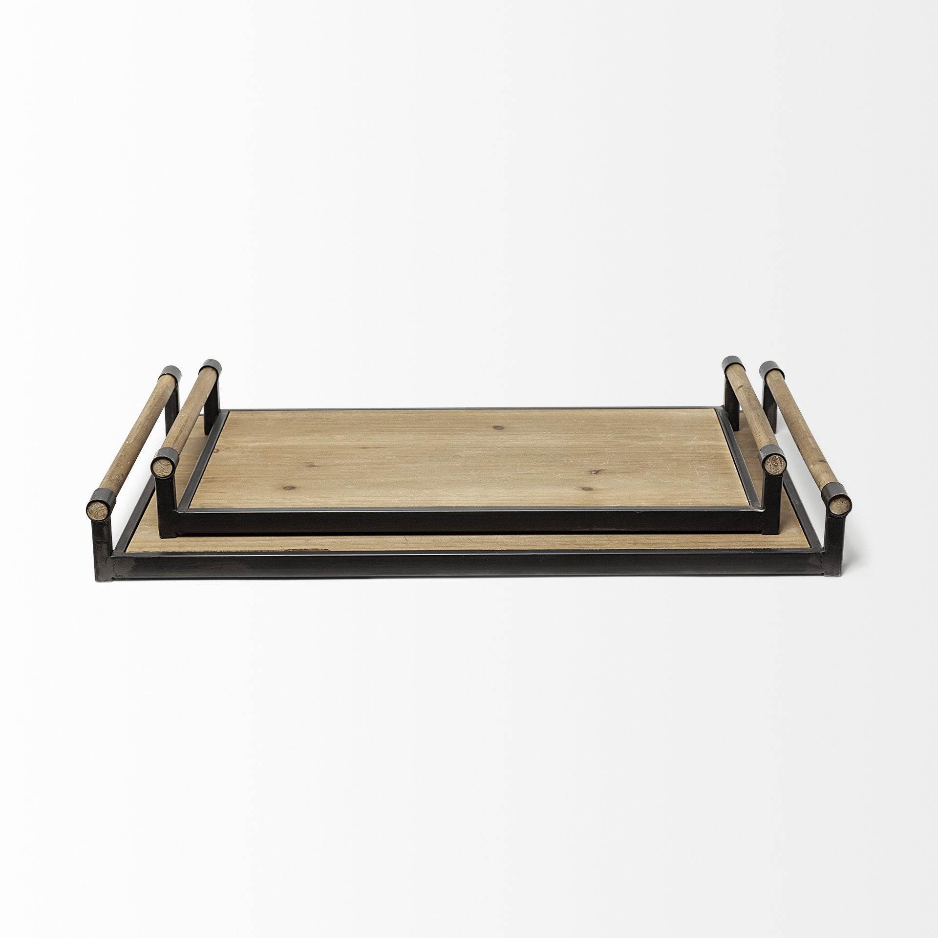 Set of Two Brown Wood Indoor Outdoor Serving Tray With Handles - Loft&Timber