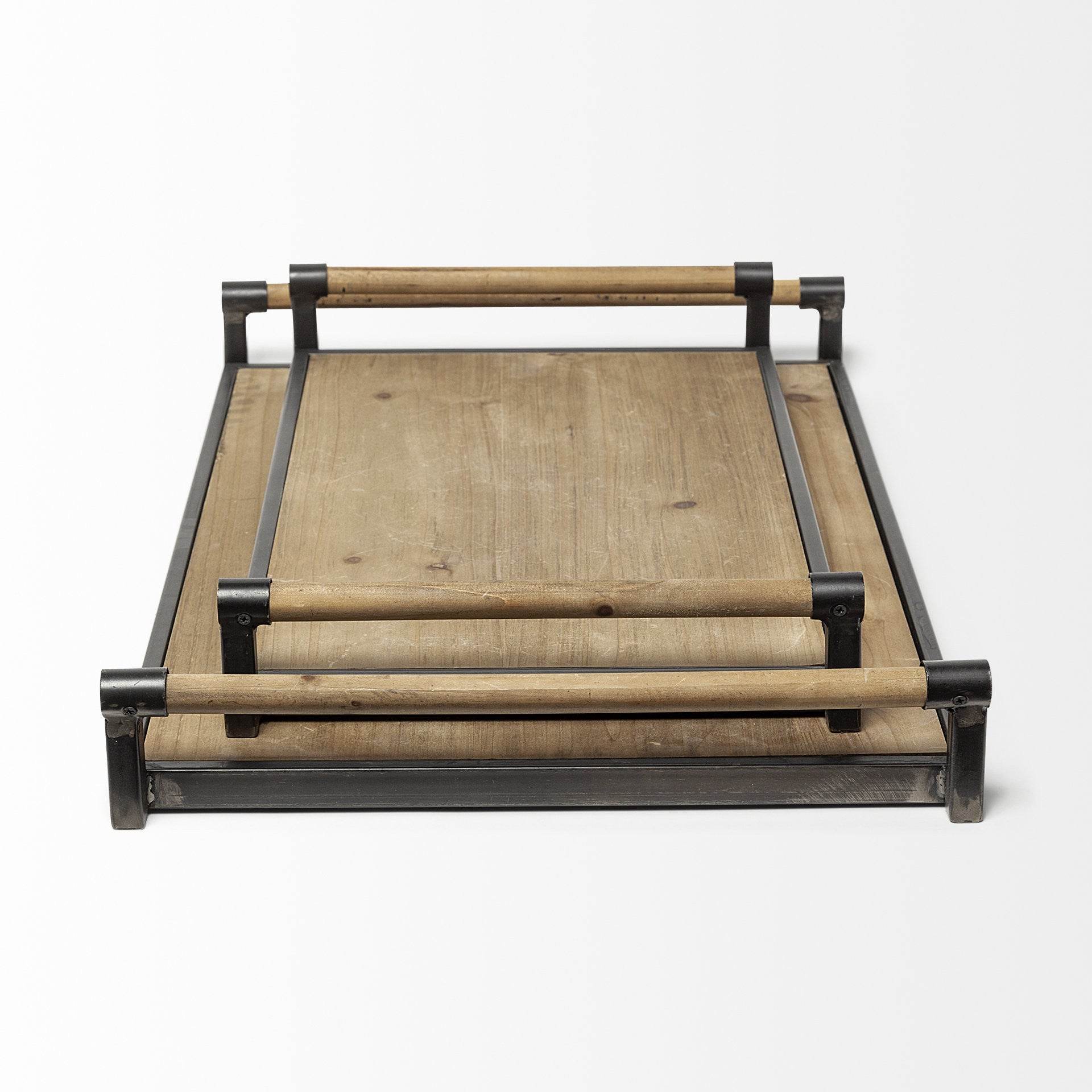 Set of Two Brown Wood Indoor Outdoor Serving Tray With Handles - Loft&Timber