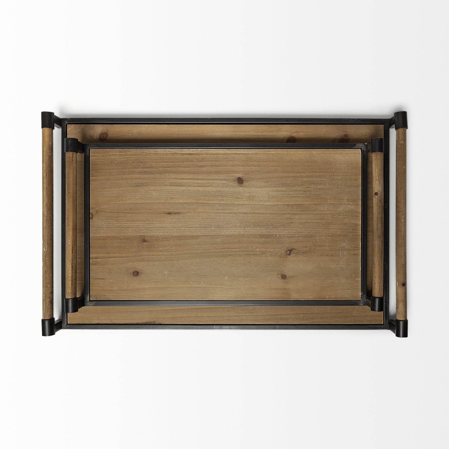 Set of Two Brown Wood Indoor Outdoor Serving Tray With Handles - Loft&Timber