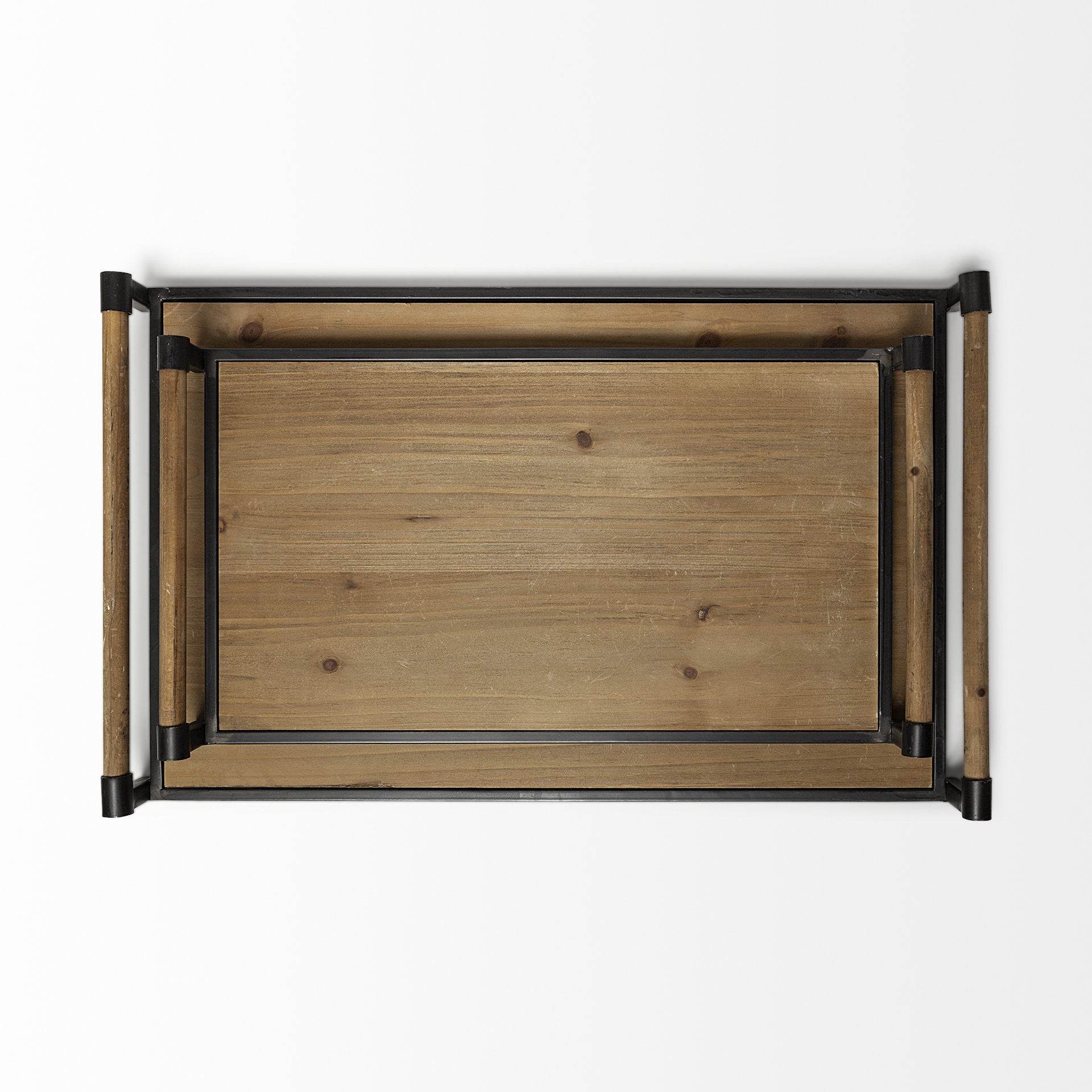Set of Two Brown Wood Indoor Outdoor Serving Tray With Handles - Loft&Timber