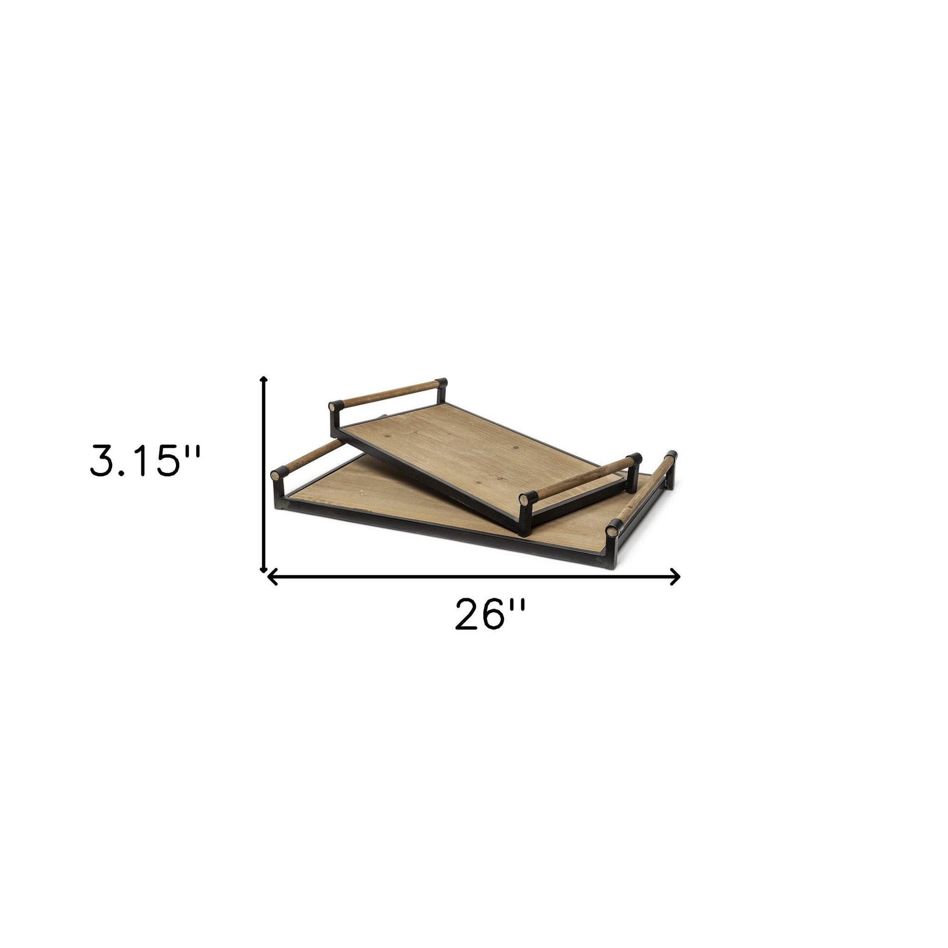 Set of Two Brown Wood Indoor Outdoor Serving Tray With Handles - Loft&Timber