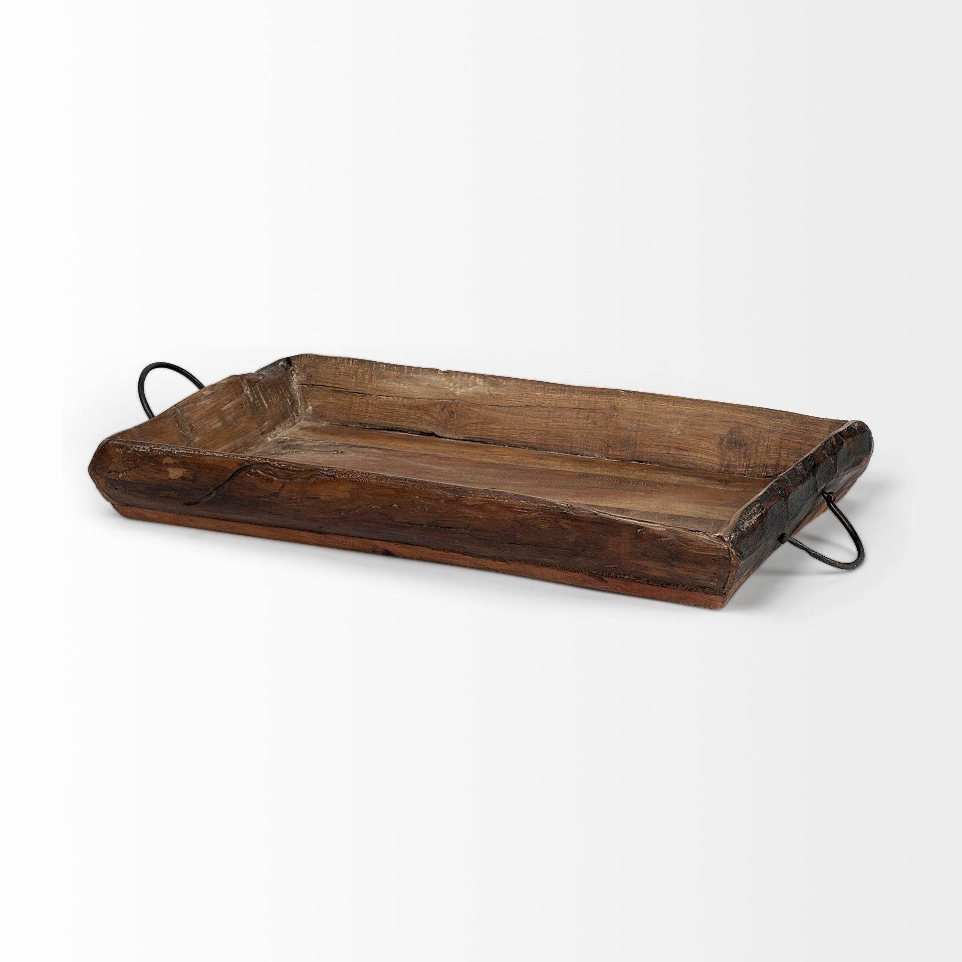 Set of Two Brown Rectangular Wood Indoor Outdoor Serving Tray With Handles - Loft&Timber