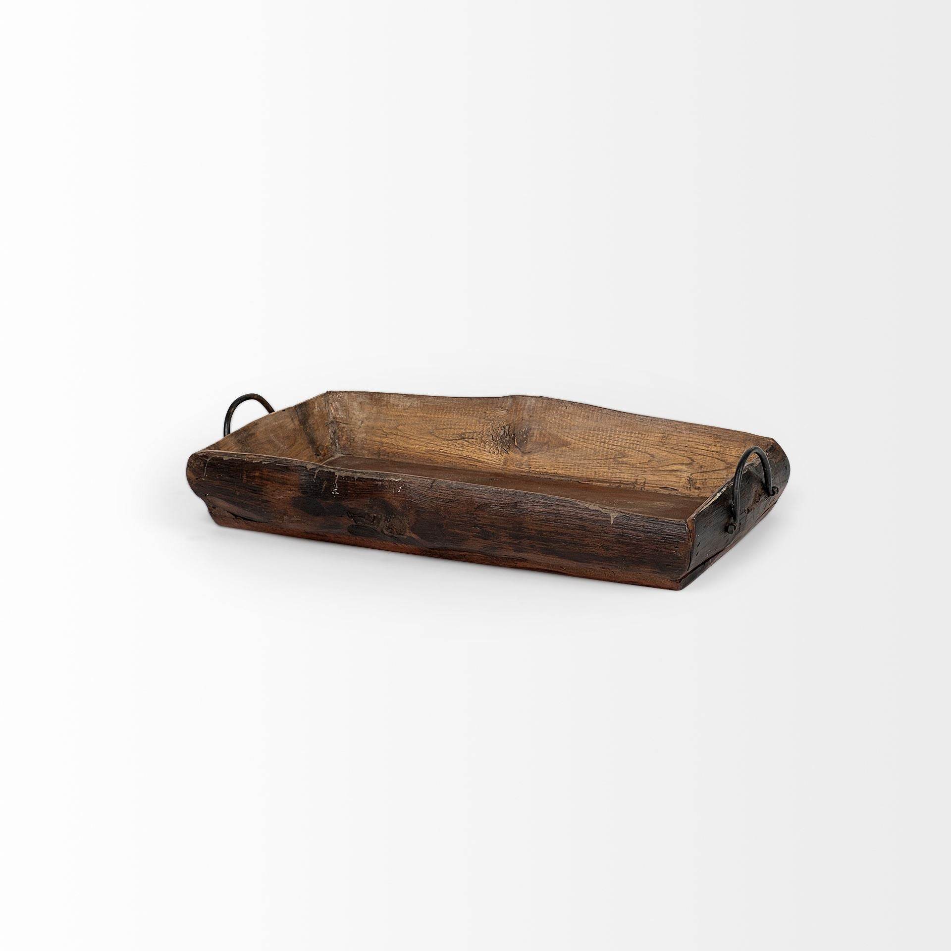 Set of Two Brown Rectangular Wood Indoor Outdoor Serving Tray With Handles - Loft&Timber