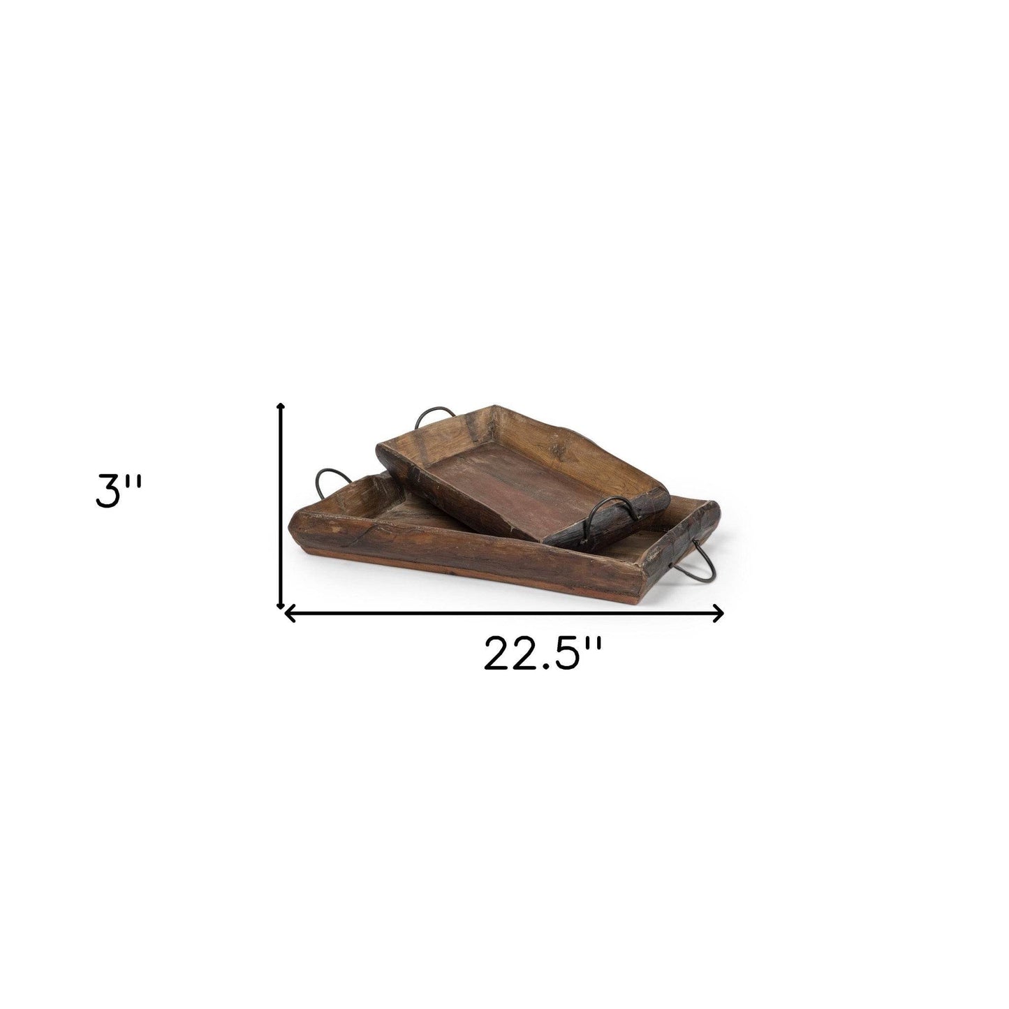 Set of Two Brown Rectangular Wood Indoor Outdoor Serving Tray With Handles - Loft&Timber