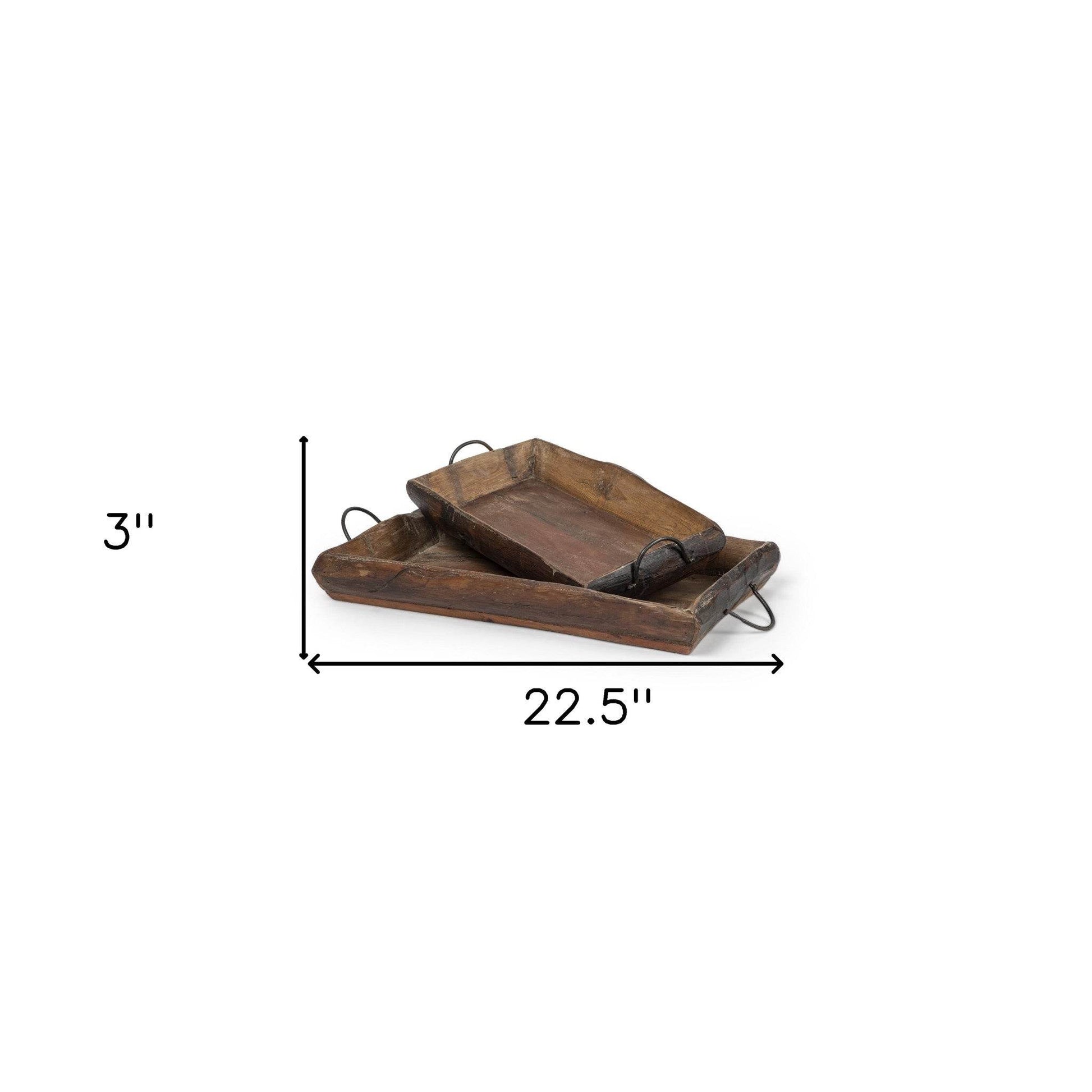 Set of Two Brown Rectangular Wood Indoor Outdoor Serving Tray With Handles - Loft&Timber