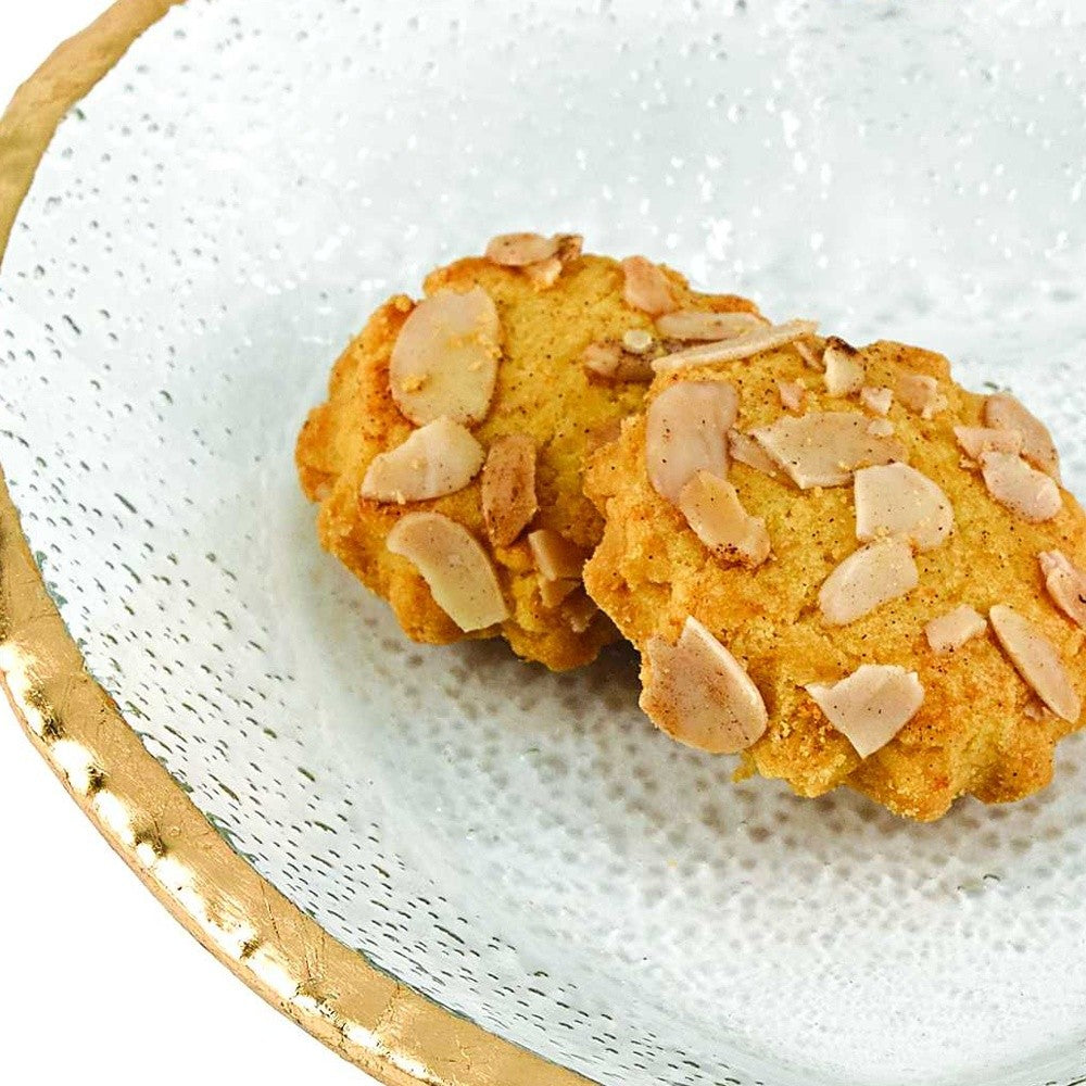 8" Mouth Blown Seeded Glass Heart Plate with Gold Rim - Loft&Timber