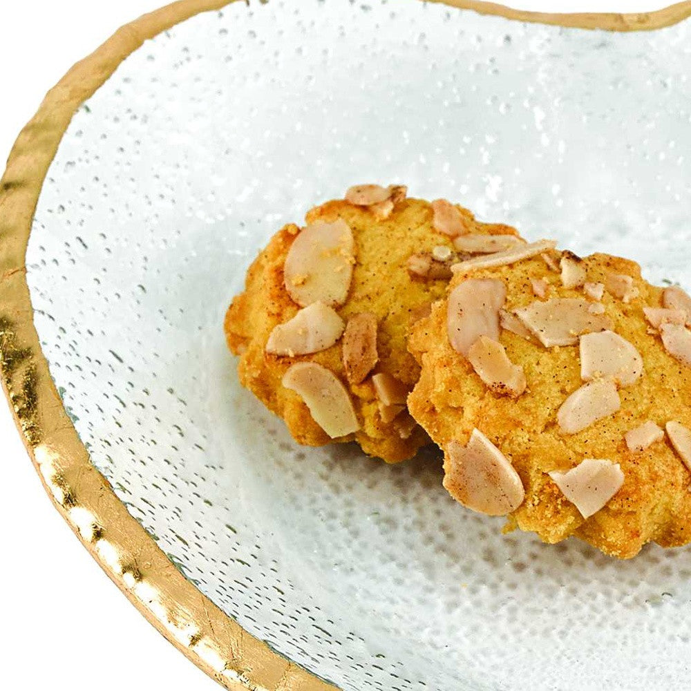 8" Mouth Blown Seeded Glass Heart Plate with Gold Rim - Loft&Timber