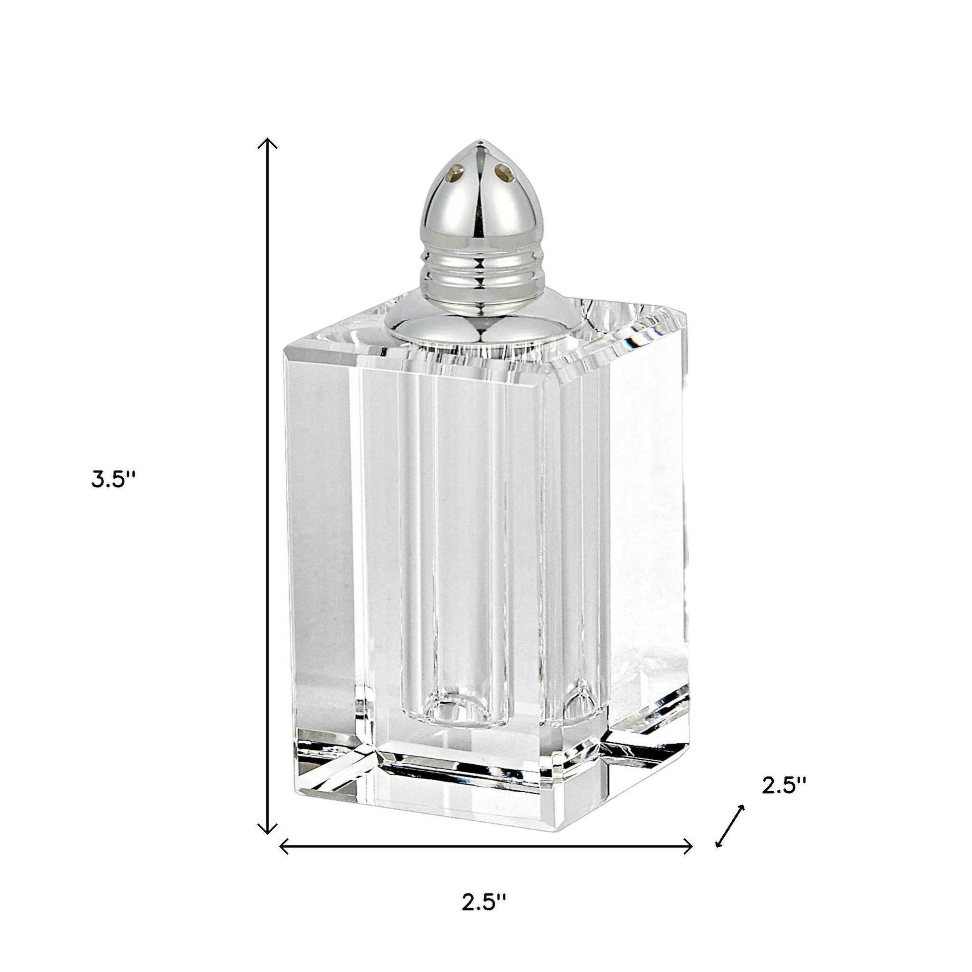 Set of Two Clear And Silver Crystal Pepper Shakers - Loft&Timber