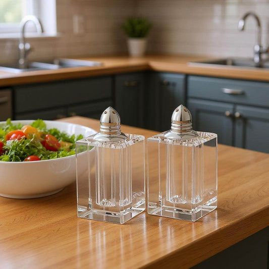 Set of Two Clear And Silver Crystal Pepper Shakers - Loft&Timber