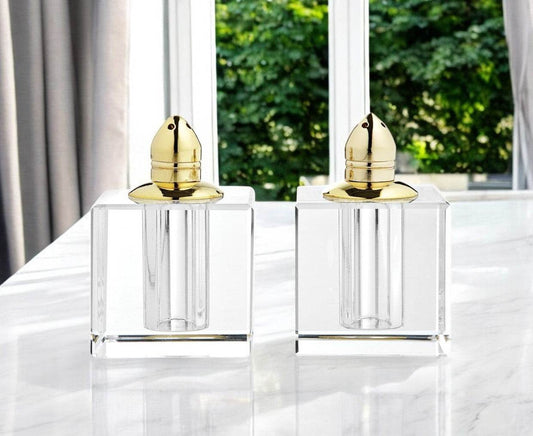 Set of Two Clear And Gold Crystal Pepper Shakers - Loft&Timber