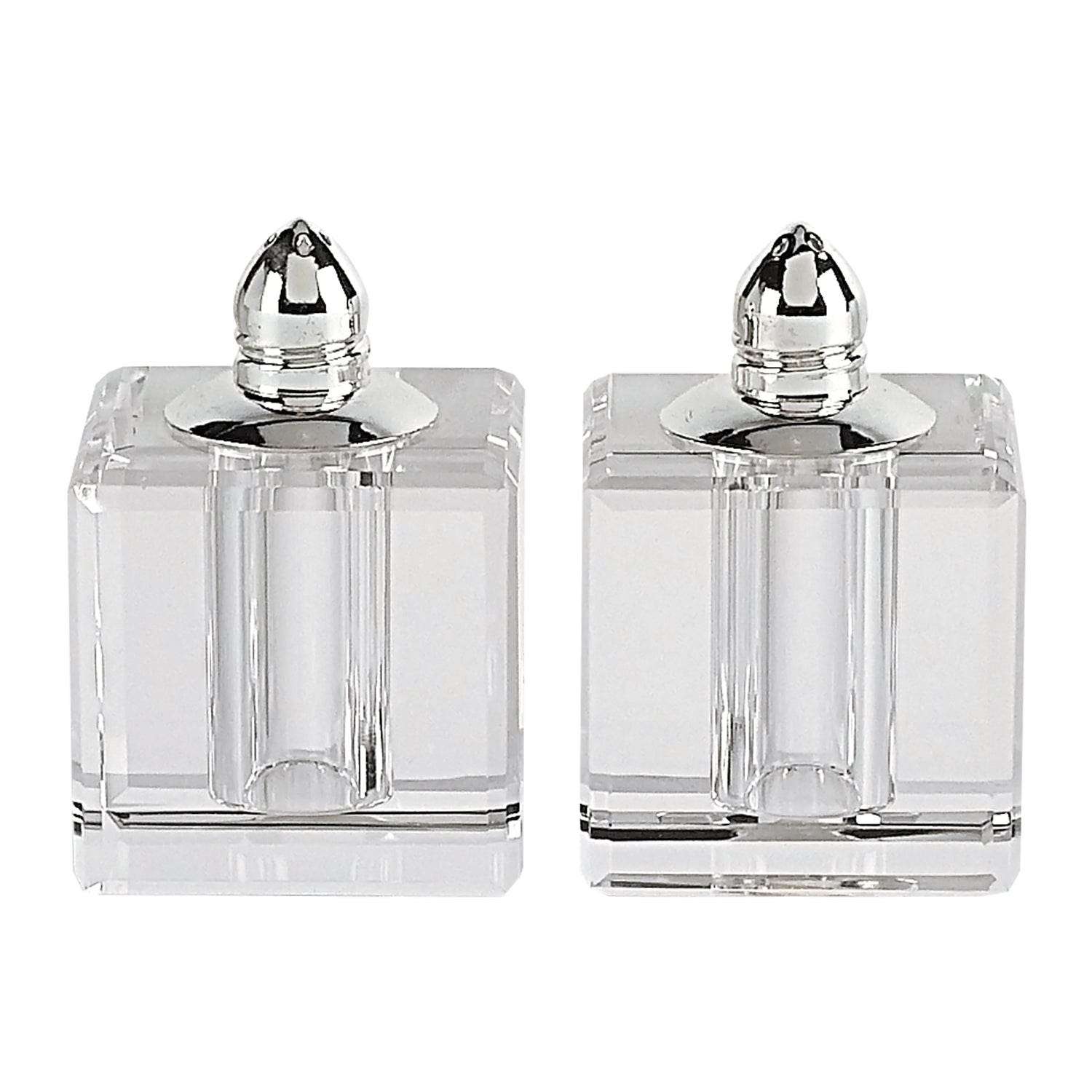Set of Two Clear And Silver Crystal Pepper Shakers - Loft&Timber