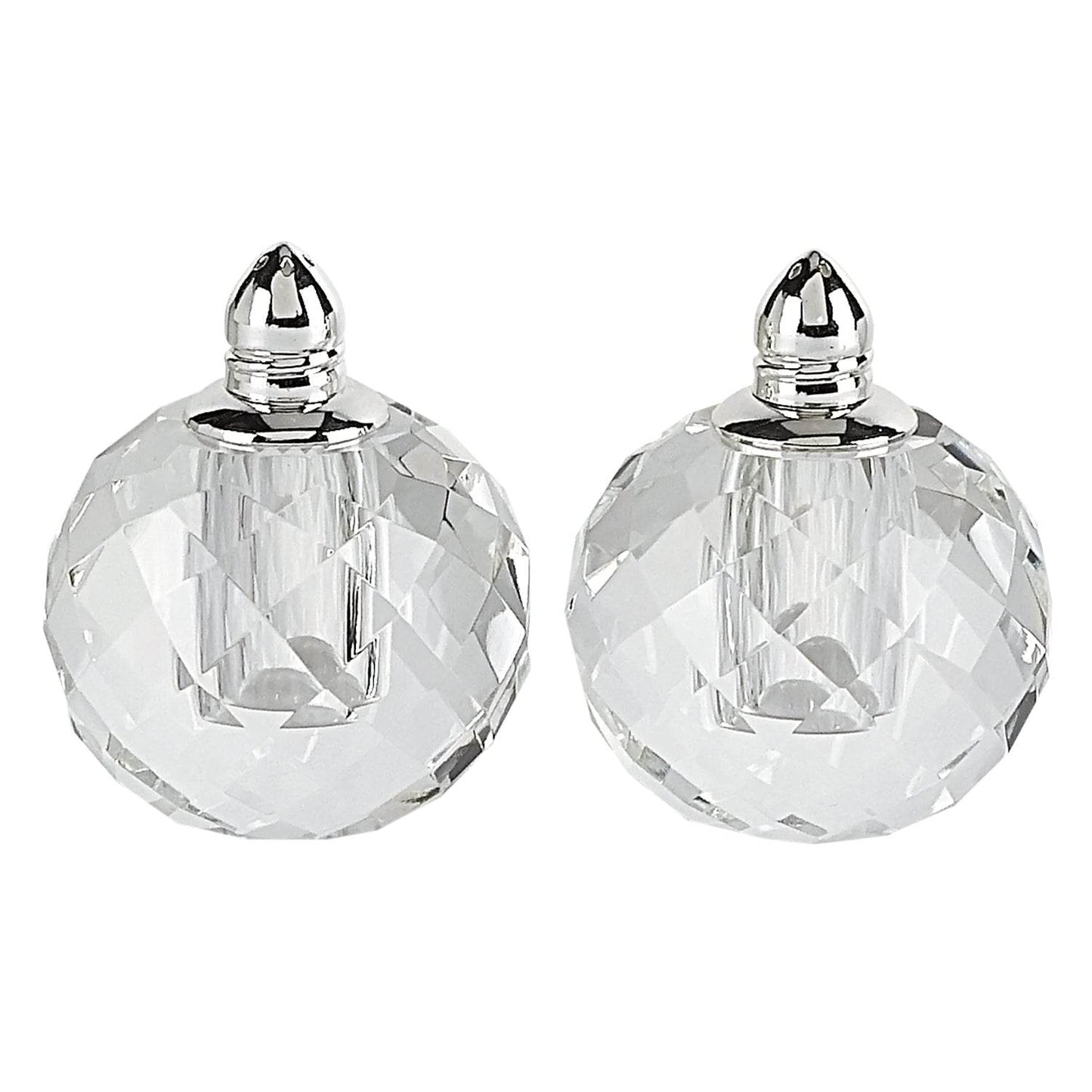 Set of Two Clear And Silver Crystal Geometric Pepper Shakers - Loft&Timber