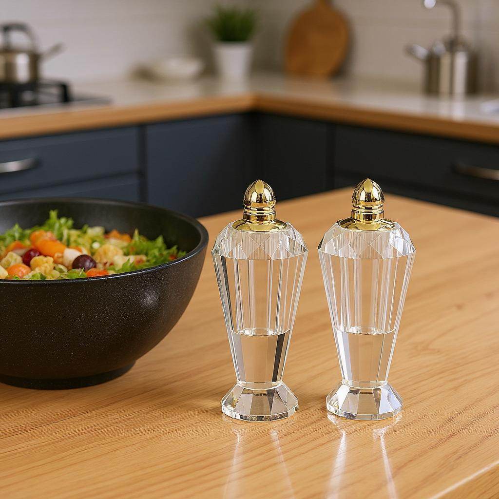 Set of Two Clear And Gold Crystal Geometric Pepper Shakers - Loft&Timber