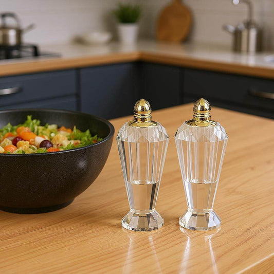Set of Two Clear And Gold Crystal Geometric Pepper Shakers - Loft&Timber