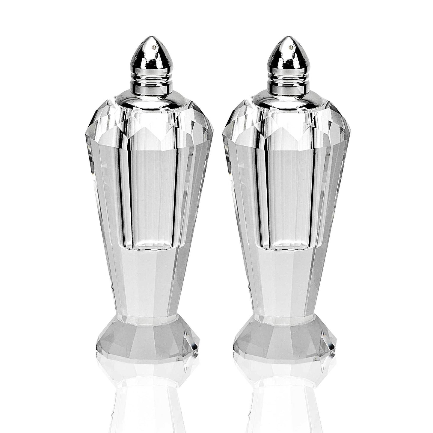 Set of Two Clear And Silver Crystal Geometric Pepper Shakers - Loft&Timber
