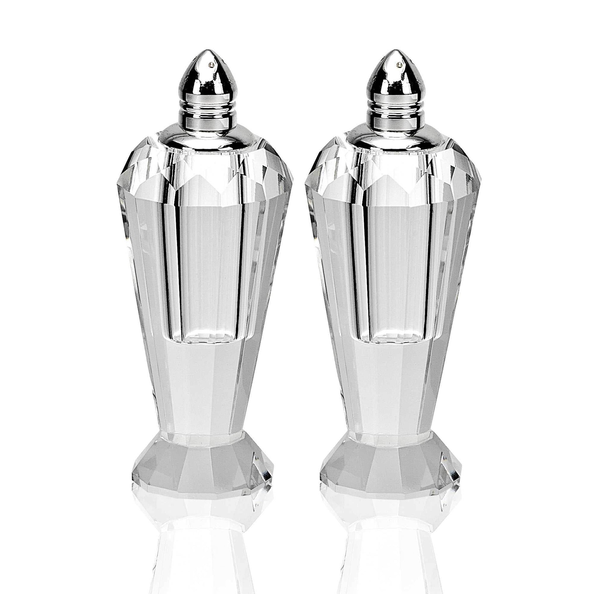 Set of Two Clear And Silver Crystal Geometric Pepper Shakers - Loft&Timber