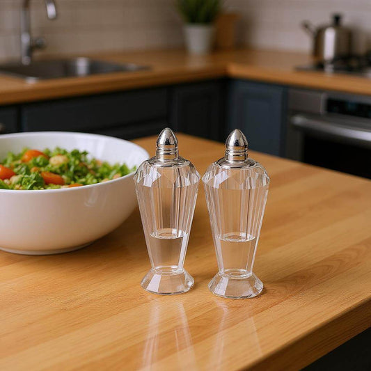 Set of Two Clear And Silver Crystal Geometric Pepper Shakers - Loft&Timber