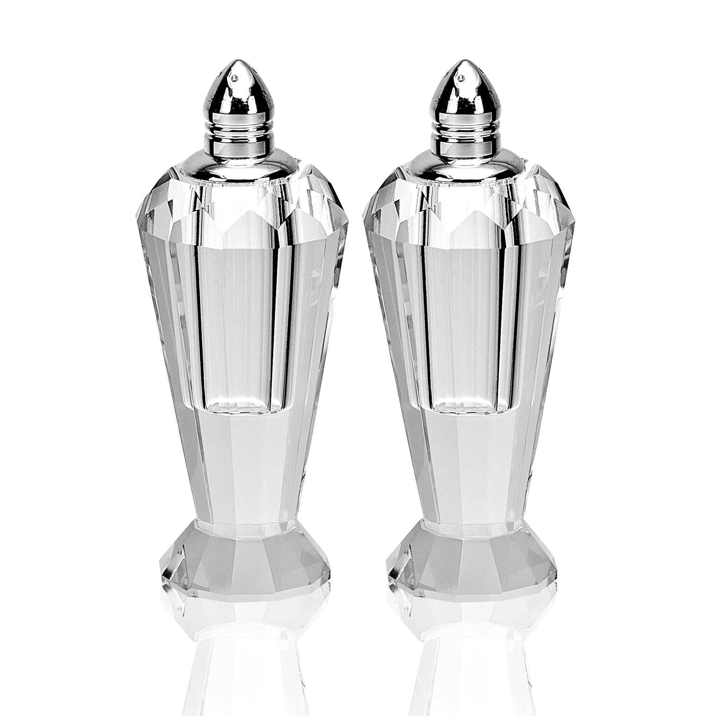 Set of Two Clear And Silver Crystal Geometric Pepper Shakers - Loft&Timber
