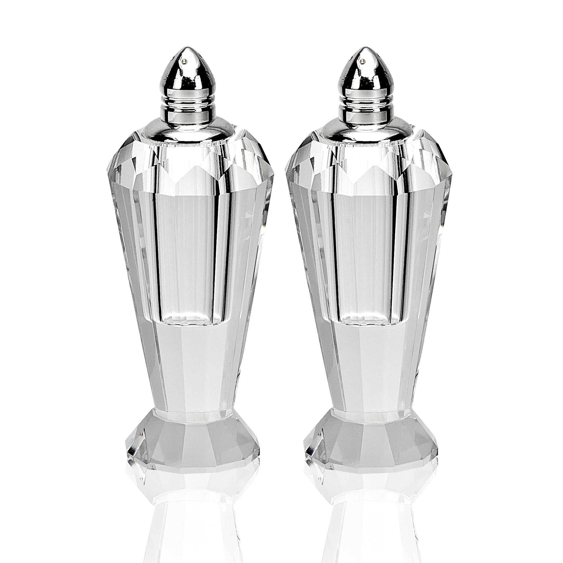 Set of Two Clear And Silver Crystal Geometric Pepper Shakers - Loft&Timber