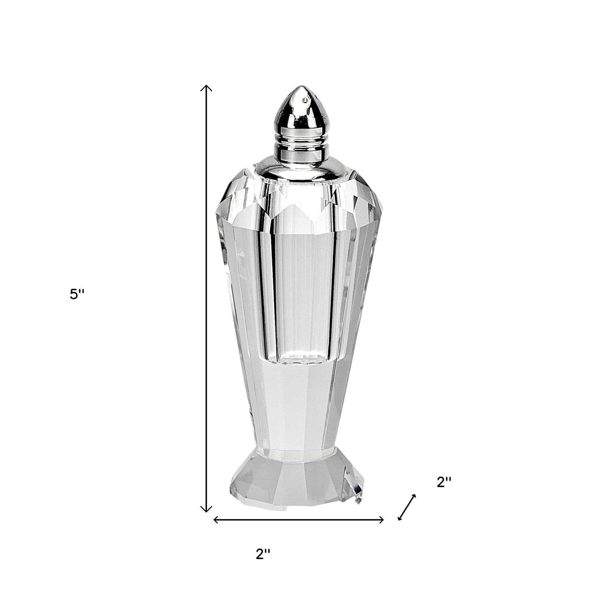 Set of Two Clear And Silver Crystal Geometric Pepper Shakers - Loft&Timber