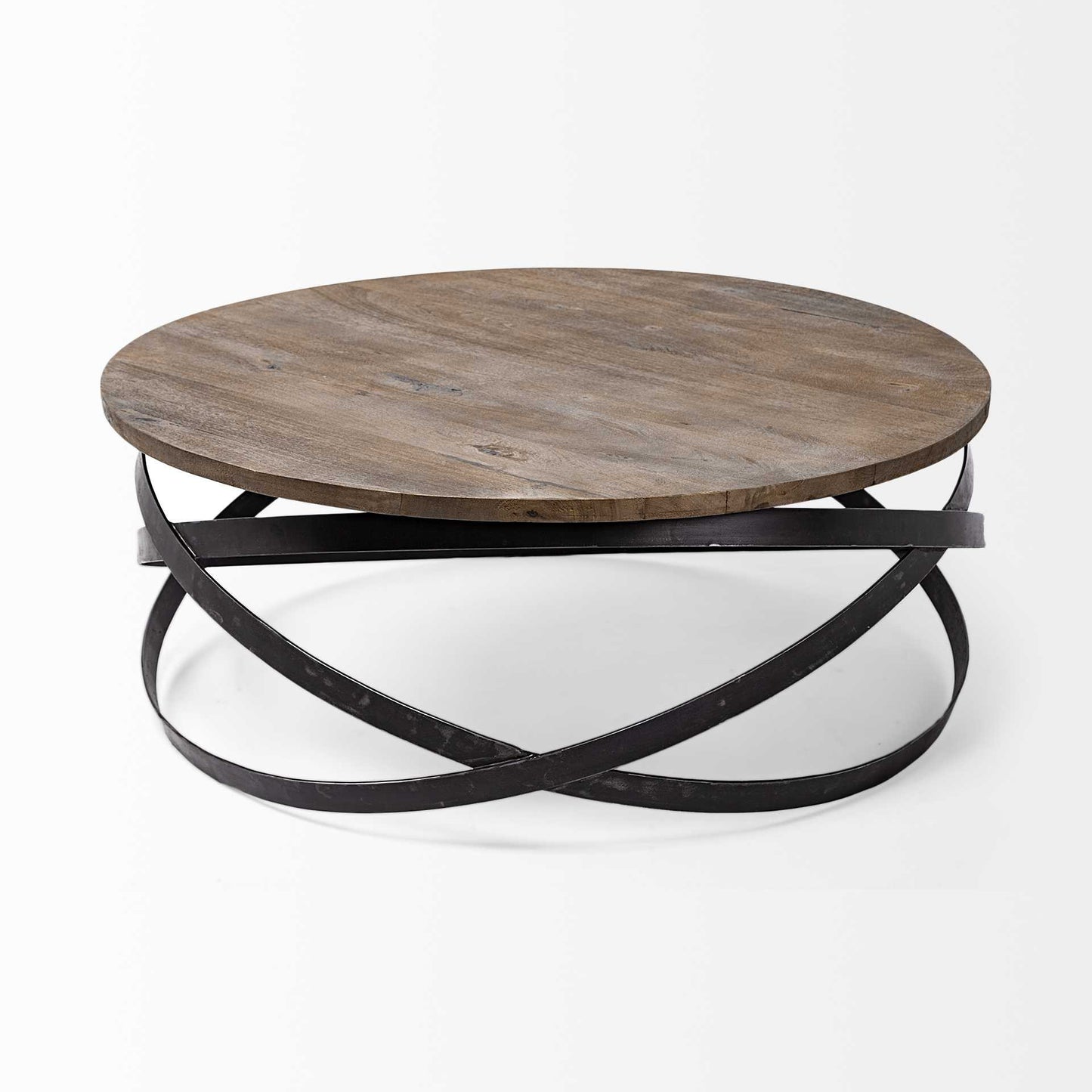 41" Brown and Black Solid Wood and Metal Round Coffee Table - Loft&Timber