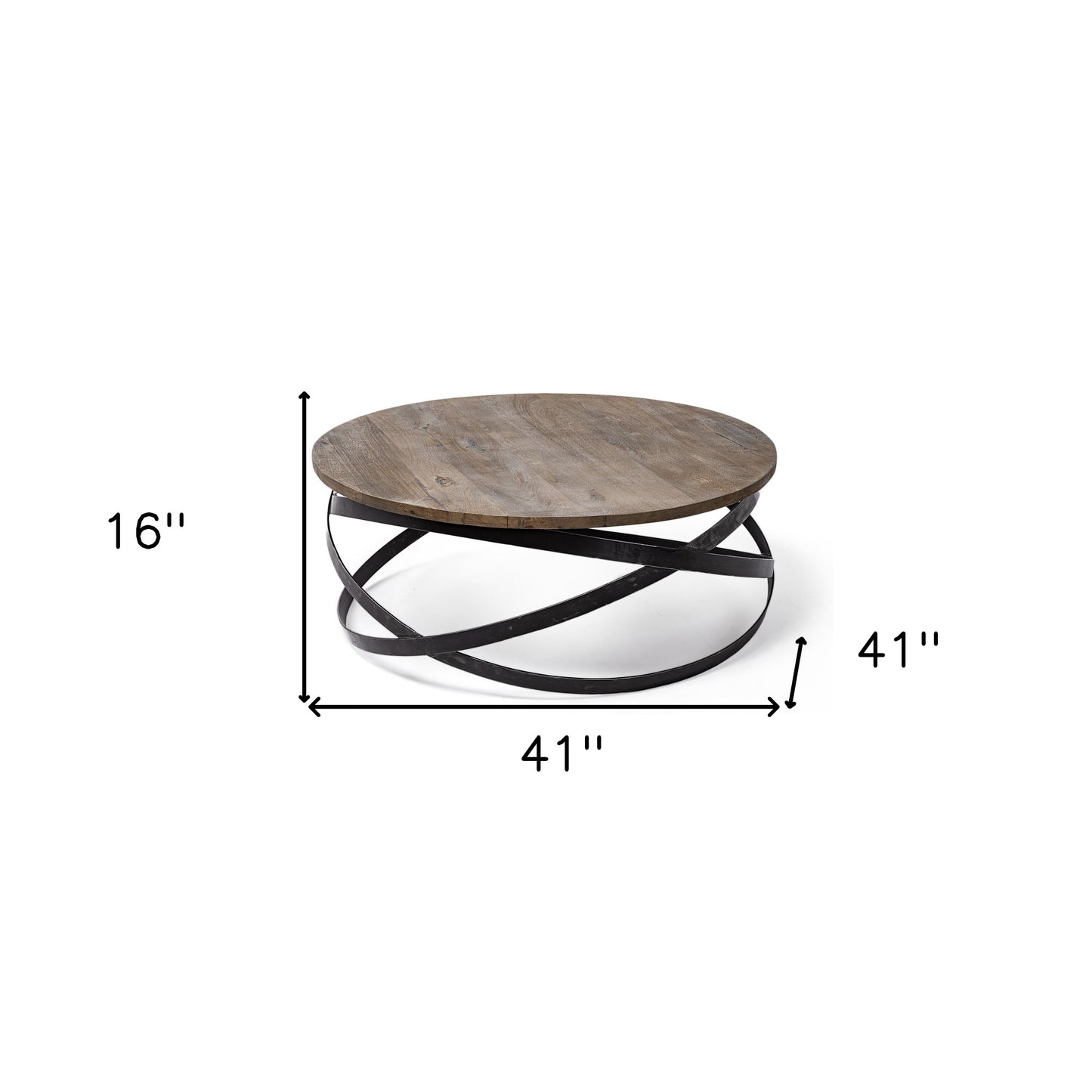 41" Brown and Black Solid Wood and Metal Round Coffee Table - Loft&Timber