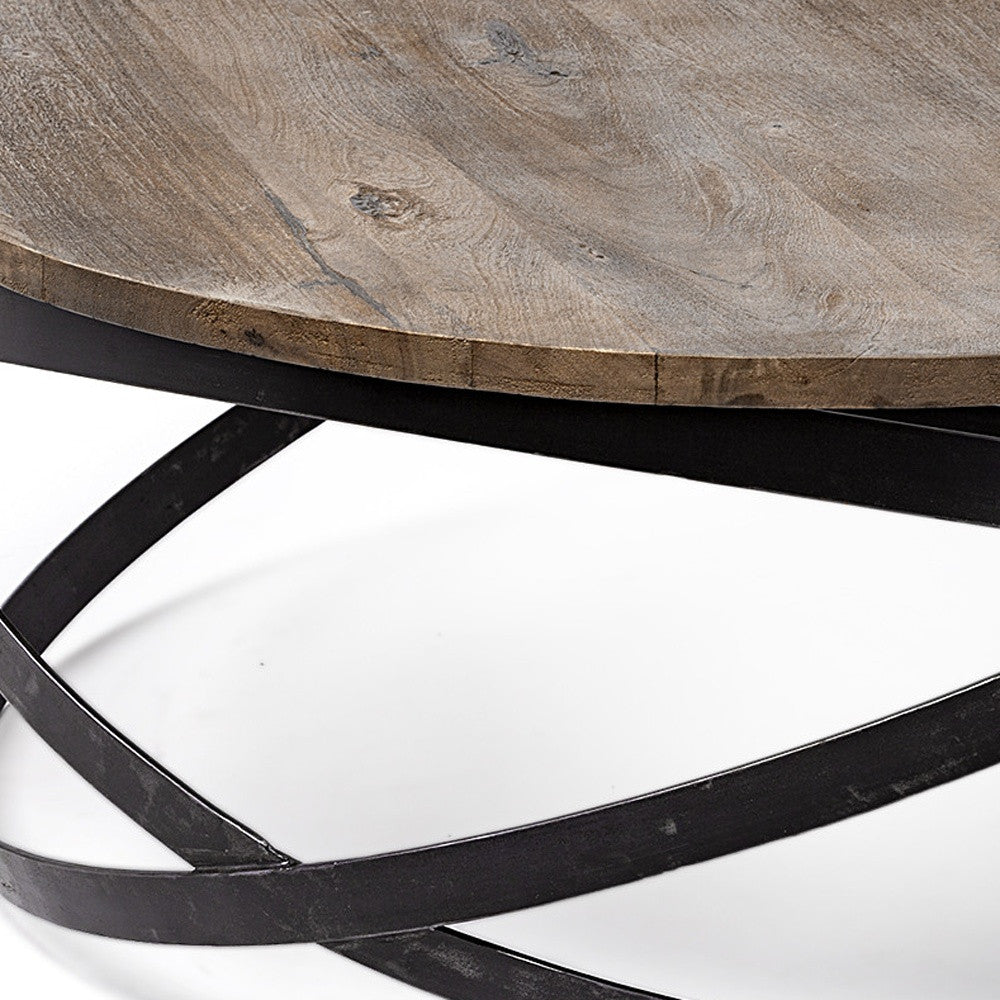 41" Brown and Black Solid Wood and Metal Round Coffee Table - Loft&Timber