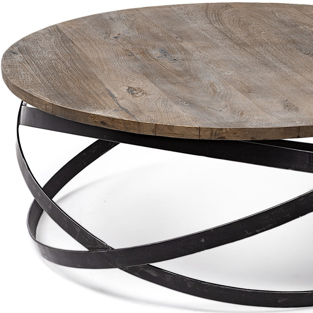 41" Brown and Black Solid Wood and Metal Round Coffee Table - Loft&Timber