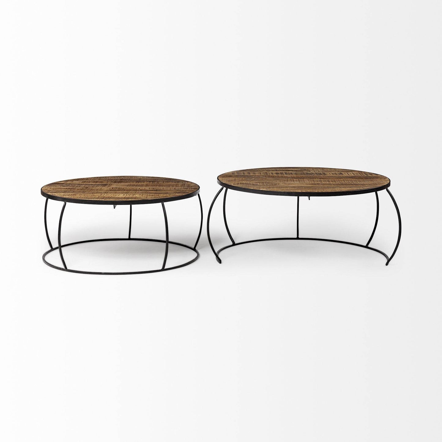 Brown and Black Wood and Metal Round Nested Coffee Tables - Loft&Timber