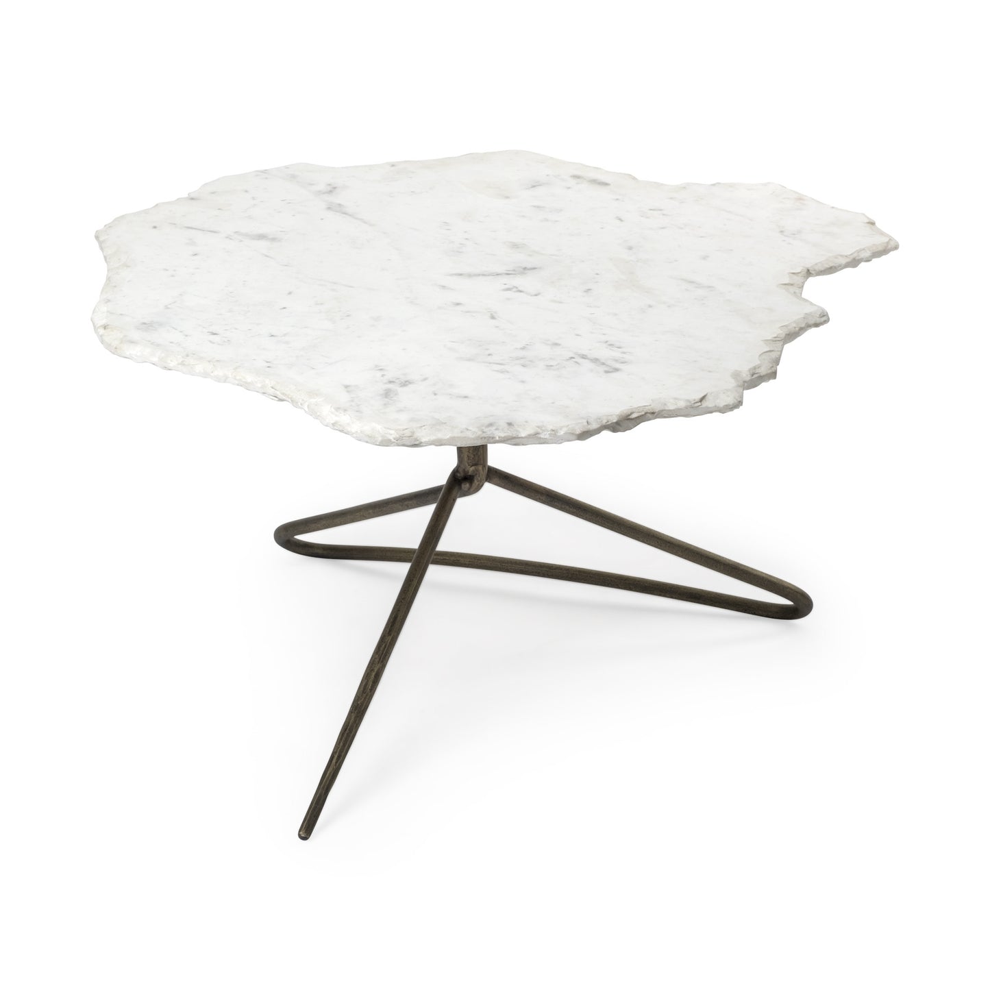 33" White and Gold Genuine Marble and Iron Free Form Coffee Table - Loft&Timber