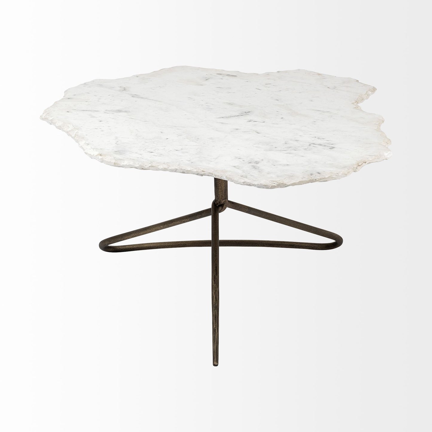 33" White and Gold Genuine Marble and Iron Free Form Coffee Table - Loft&Timber
