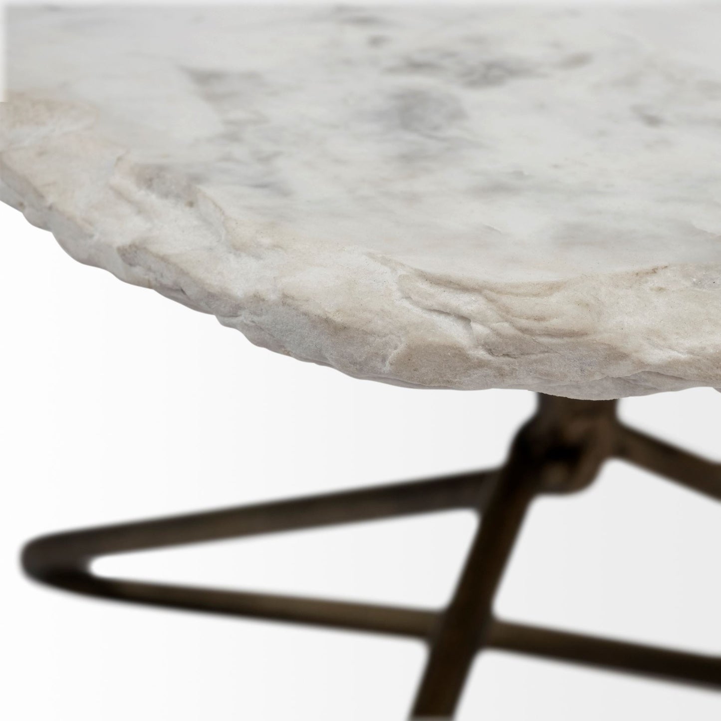 33" White and Gold Genuine Marble and Iron Free Form Coffee Table - Loft&Timber