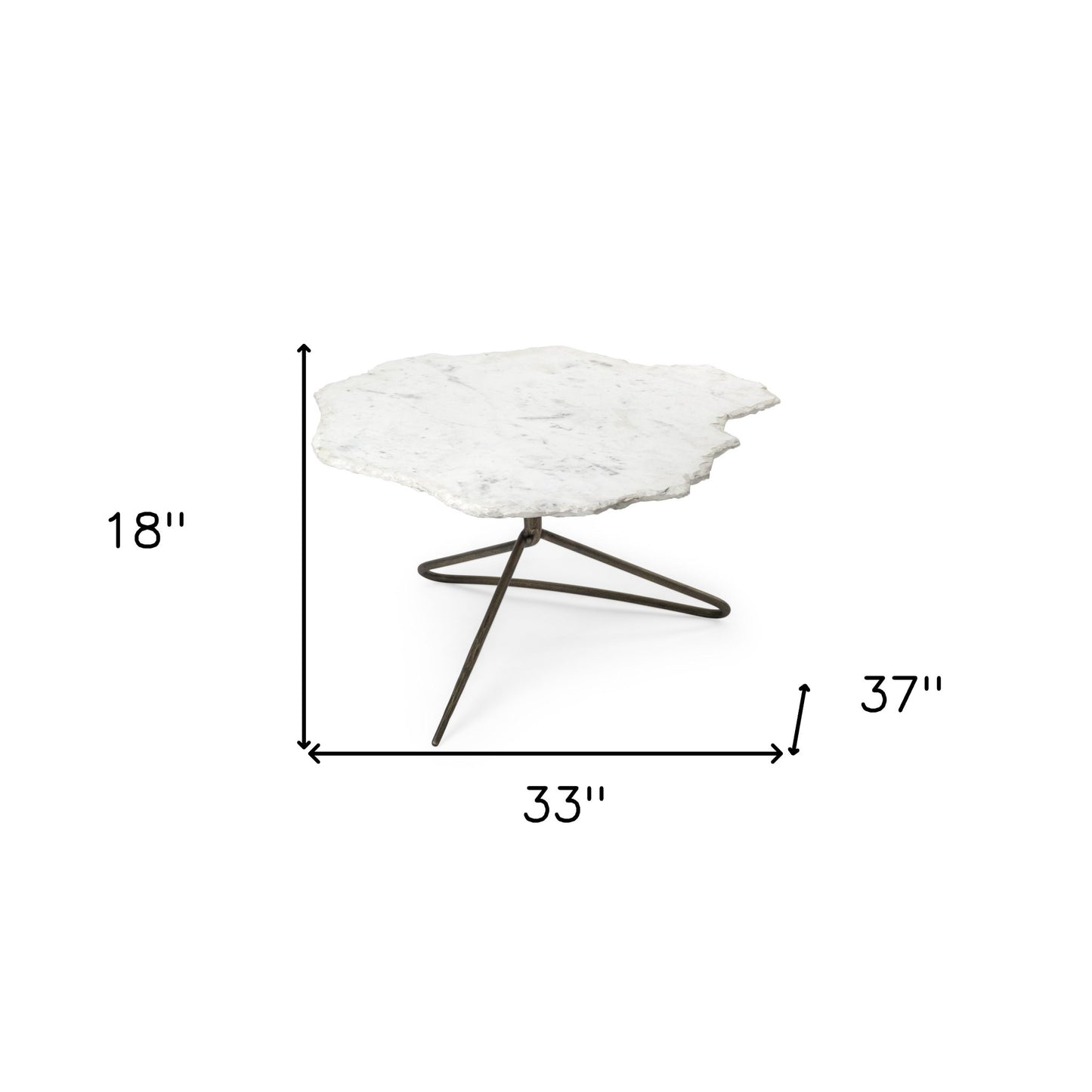 33" White and Gold Genuine Marble and Iron Free Form Coffee Table - Loft&Timber