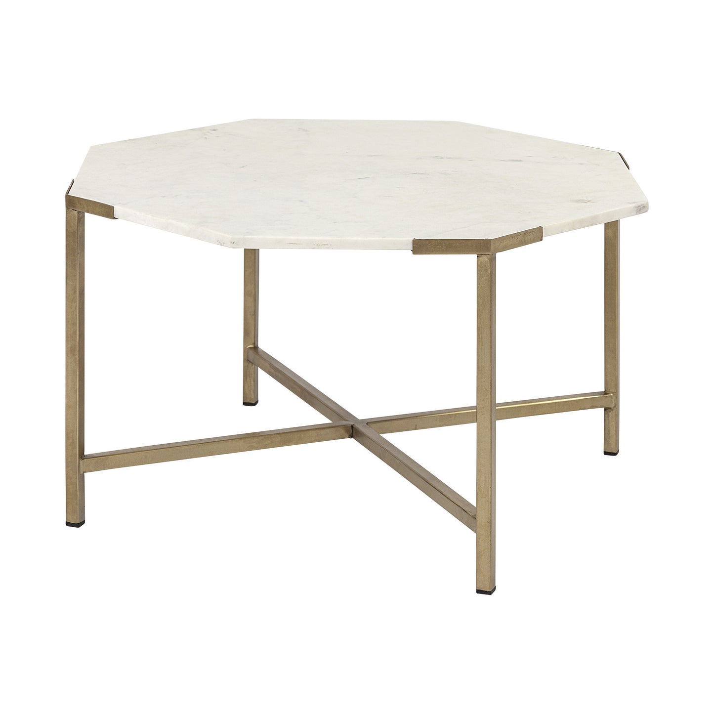33" White and Gold Genuine Marble and Metal Octagon Coffee Table - Loft&Timber