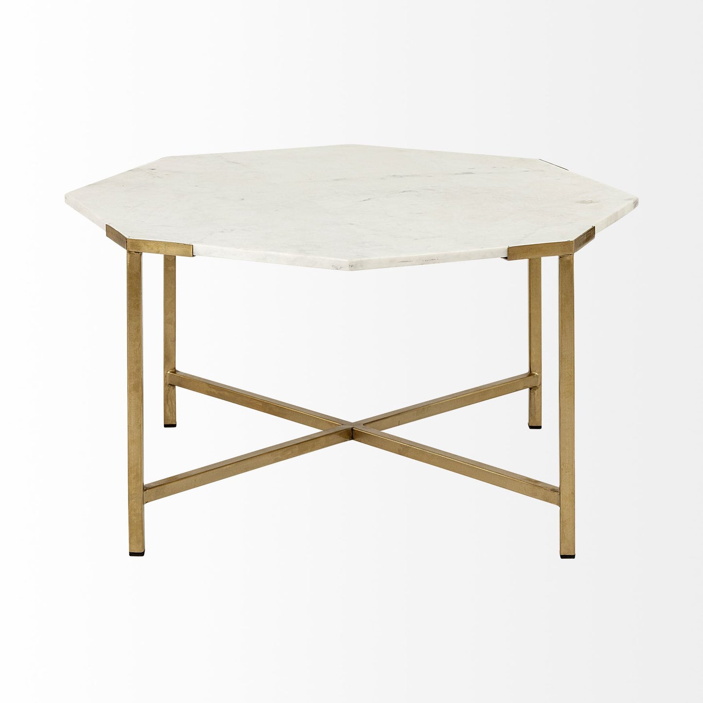 33" White and Gold Genuine Marble and Metal Octagon Coffee Table - Loft&Timber