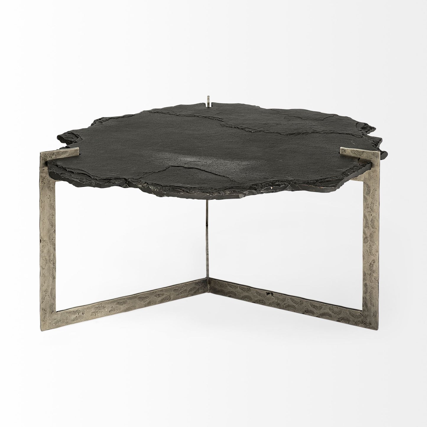 40" Black and Gold Stone and Iron Free Form Distressed Coffee Table - Loft&Timber