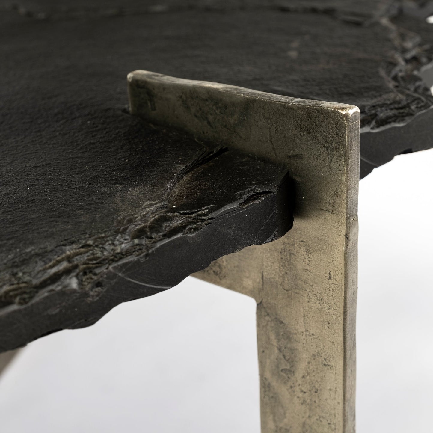 40" Black and Gold Stone and Iron Free Form Distressed Coffee Table - Loft&Timber