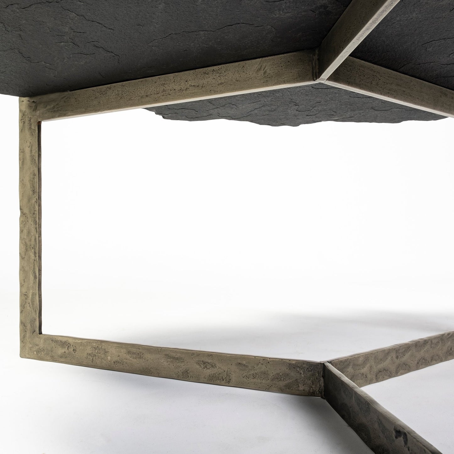 40" Black and Gold Stone and Iron Free Form Distressed Coffee Table - Loft&Timber
