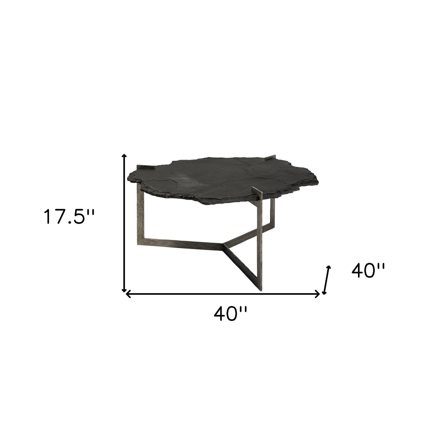 40" Black and Gold Stone and Iron Free Form Distressed Coffee Table - Loft&Timber
