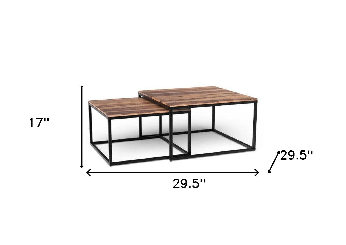 30" Brown And Black Solid Wood And Iron Square Coffee Table - Loft&Timber