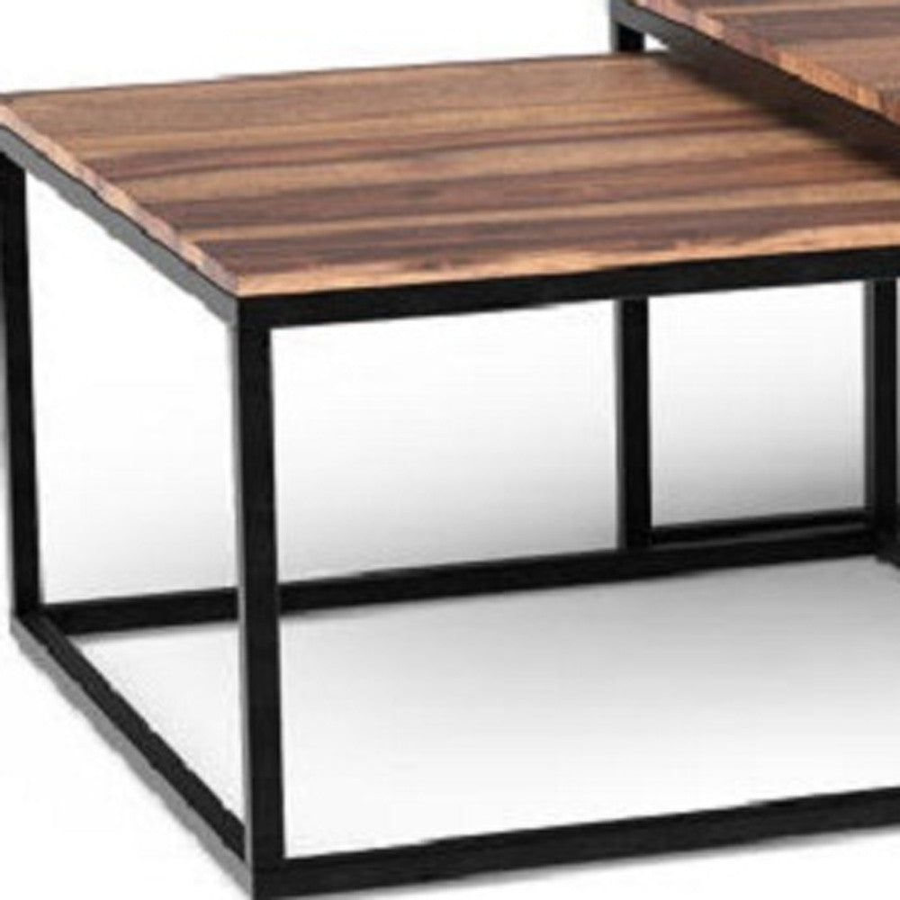 30" Brown And Black Solid Wood And Iron Square Coffee Table - Loft&Timber