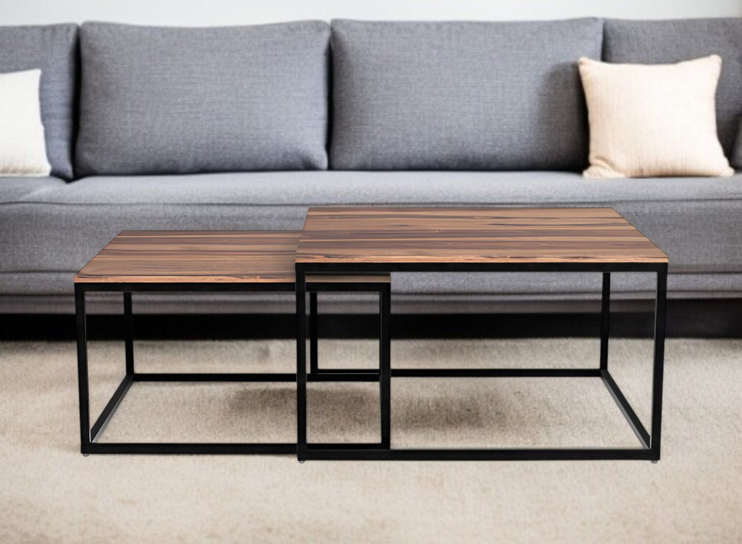 30" Brown And Black Solid Wood And Iron Square Coffee Table - Loft&Timber