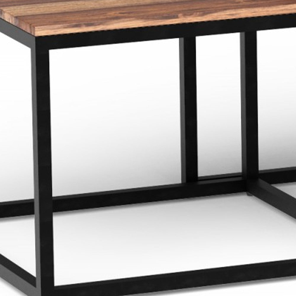 Set of Three 47" Natural And Black Solid Wood And Iron Coffee Table - Loft&Timber