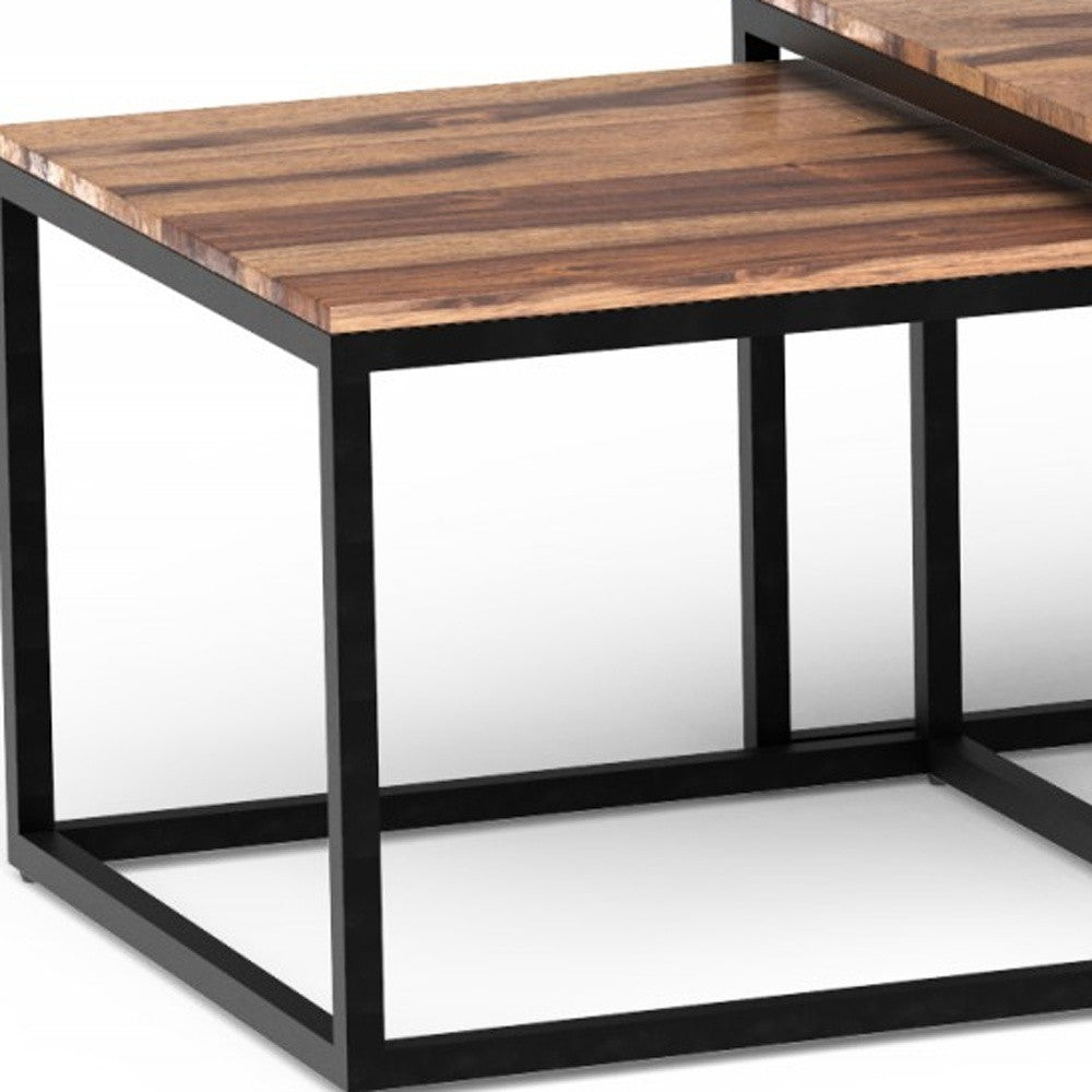 Set of Three 47" Natural And Black Solid Wood And Iron Coffee Table - Loft&Timber